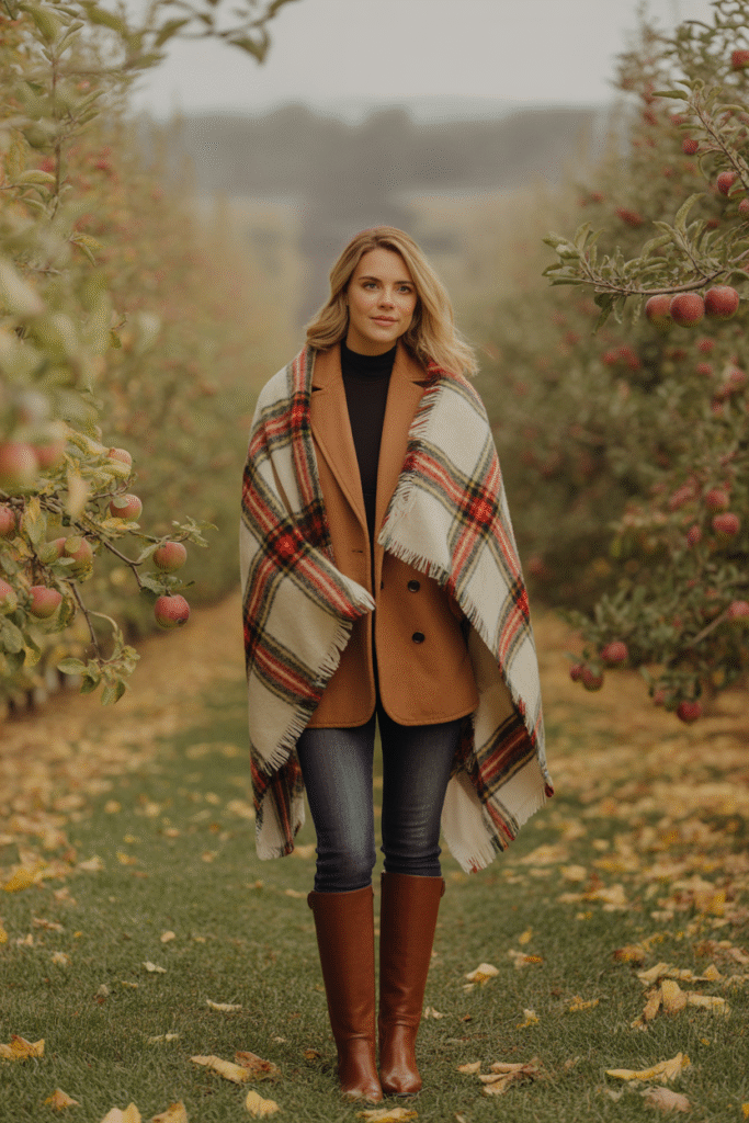 12 Fall Outfits With Boots: Stylish and Cozy Looks You’ll Love 10 Blanket Scarf and Jeans and Riding Boots