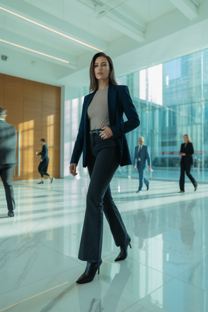 Blazer and Heels for a Power Denim Statement