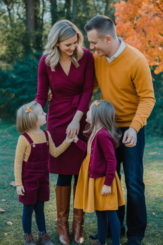 14 Fall Family Photo Outfits Ideas for Picture-Perfect Memories 8 Bold Burgundies and Mustard Yellows