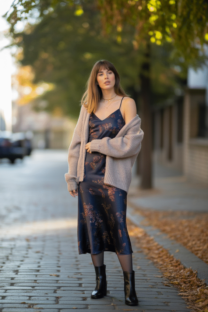 13 Fierce Fall Layered Outfits: Stay Toasty, Look Fabulous and Slay 9 Cardigan Over a Slip Dress