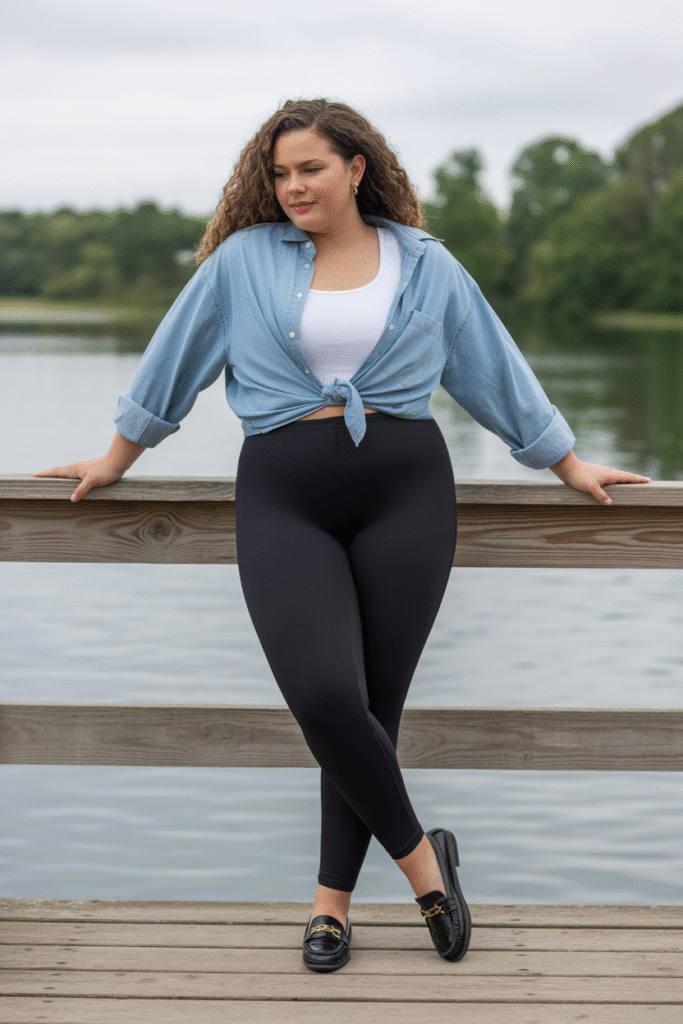 Chambray Shirt with Leggings