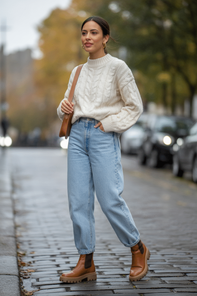 Chunky Sweater with Mom Jeans
