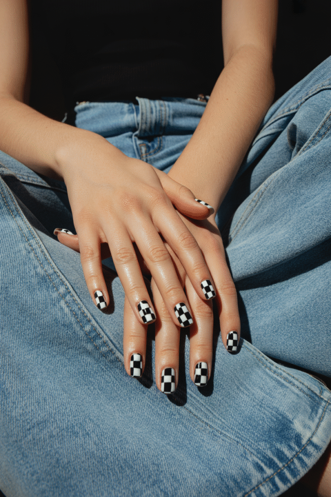 Square Nail Designs: 17 Simple, Clean Ideas for Minimalist Perfection 11 Colorful Checkerboard