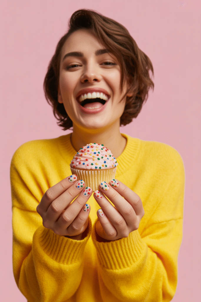 12 Short Nails Design : Cute and Easy Ideas for 2025 14 Colorful Confetti Dots