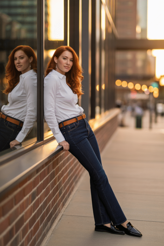 Crisp White Shirt with Dark Wash Bootcut Jeans