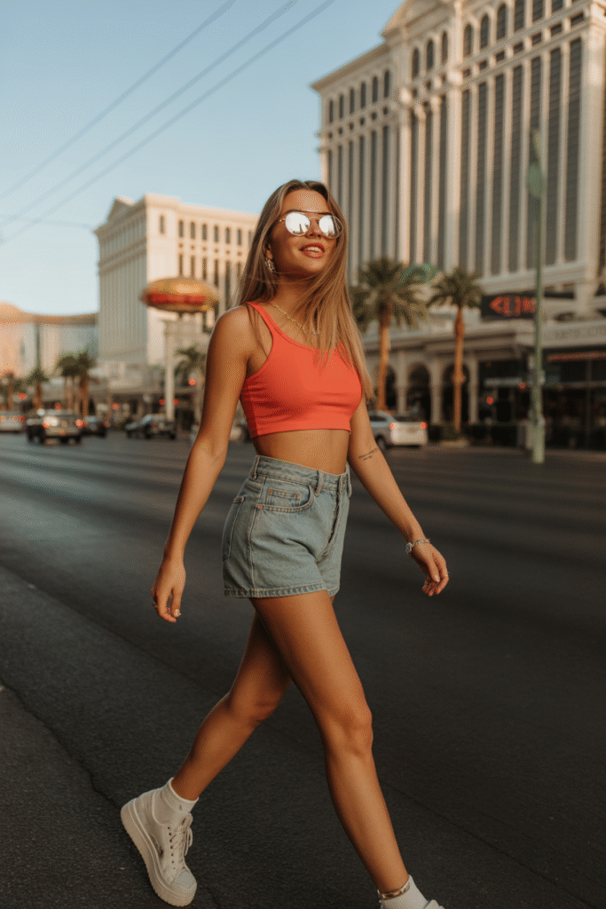 Crop Top and High Waisted Denim Shorts