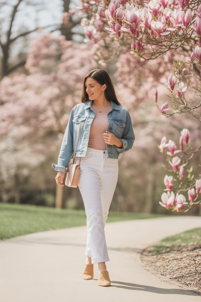 Cropped Jacket and White Bootcut Jeans