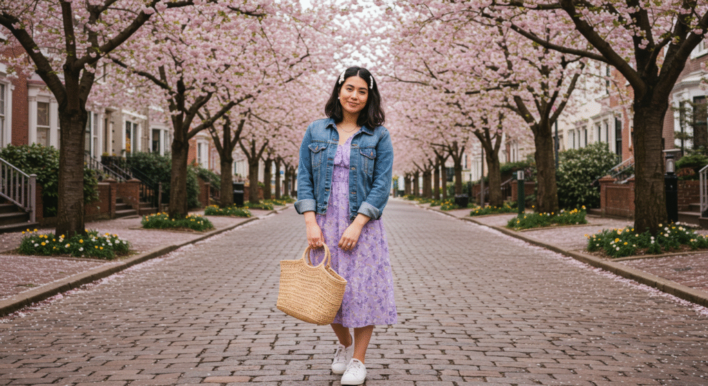 18 Spring Outfit Ideas to Refresh Your Wardrobe in 2026 1 Denim Jacket over a Breezy Floral Dress