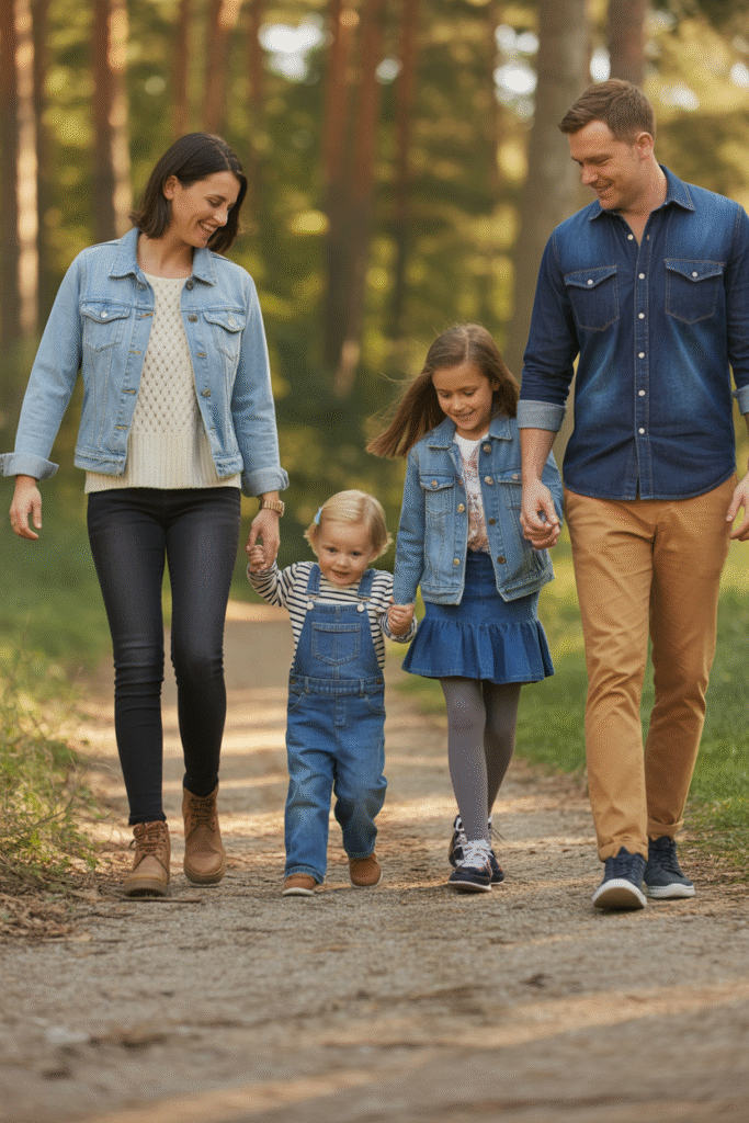 14 Fall Family Photo Outfits Ideas for Picture-Perfect Memories 4 Denim on Denim for a Casual Vibe
