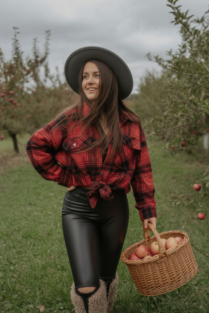 16 Fall Outfits With Cowgirl Boots to Elevate Your Autumn Wardrobe 5 Effortless Flannel and Leggings Combo