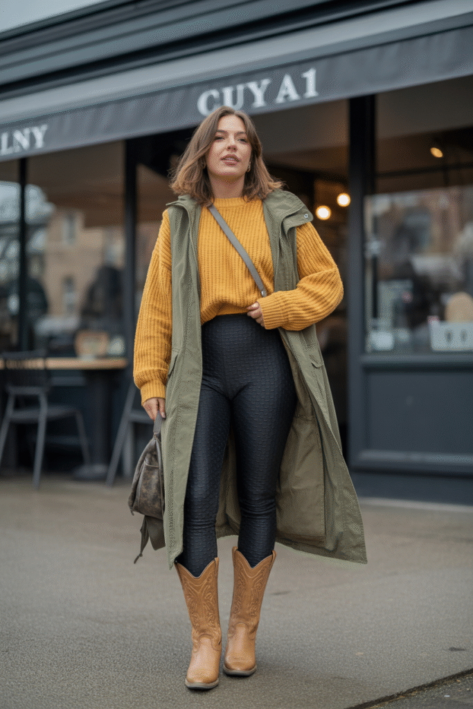 16 Fall Outfits With Cowgirl Boots to Elevate Your Autumn Wardrobe 9 Elevated Athleisure Look