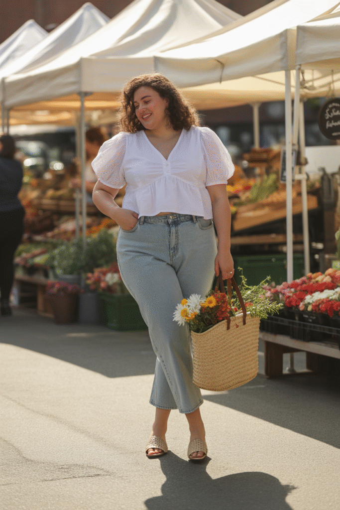 Eyelet Blouse with Cropped Jeans