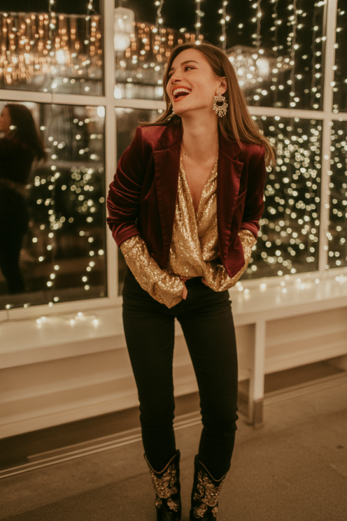 16 Fall Outfits With Cowgirl Boots to Elevate Your Autumn Wardrobe 16 Festive Holiday Party Look