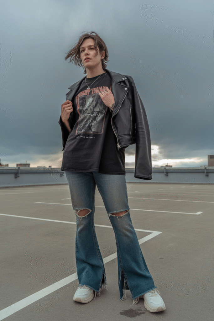 Graphic Tee and Distressed Bootcut Denim