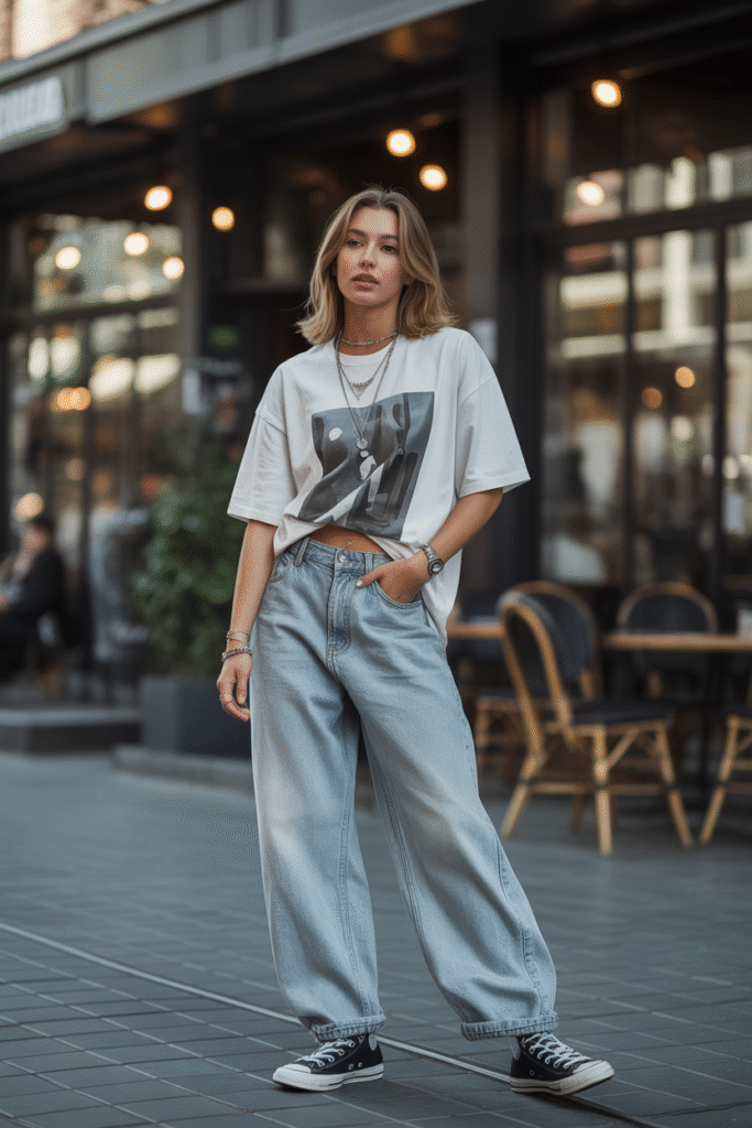 Baggy Jeans Outfit Ideas: Your Complete Style Guide for 2025 2 Graphic Tee and Sneakers