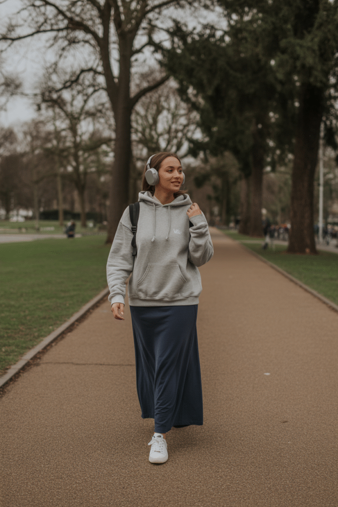 Hoodie With a Jersey Maxi Skirt