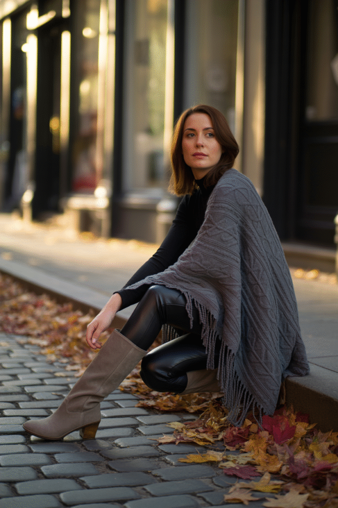13 Fierce Fall Layered Outfits: Stay Toasty, Look Fabulous and Slay 12 Knit Poncho Over a Fitted Top