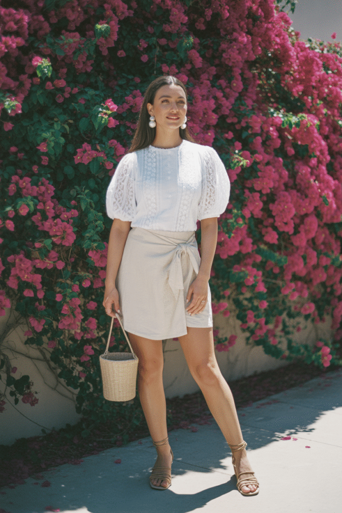 Lace Blouse and Linen Wrap Skirt