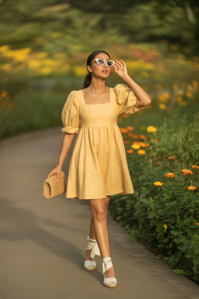 10 Stylish Party Outfits Ideas for Women to Elevate Your Look 1 Linen Mini Dress and Ribbon Espadrilles