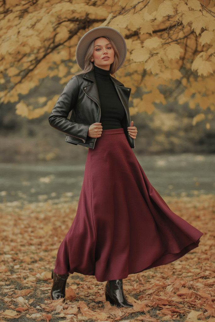 17 Trendy Fall Outfit Ideas to Refresh Your Wardrobe 11 Maxi Skirt and Boots