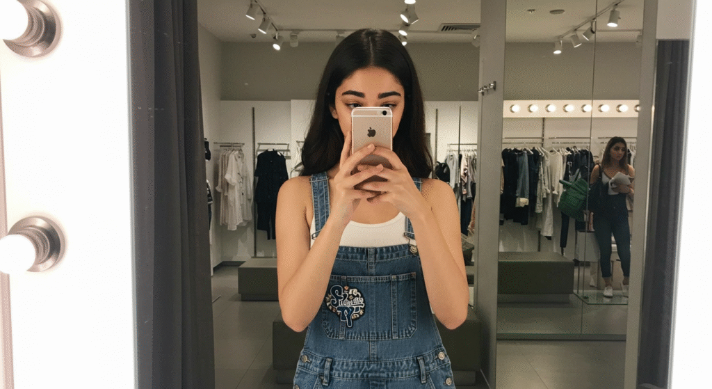 Patchwork Denim Jeans: How to Style and Why They’re Making a Major Comeback 2025 11 Mirror Selfie Overalls Patch on Patch Denim