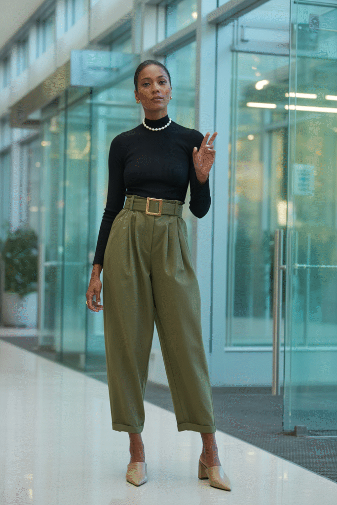Mock Neck Top and Paperbag Pants