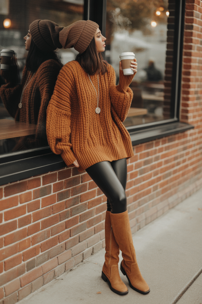 17 Trendy Fall Outfit Ideas to Refresh Your Wardrobe 2 Oversized Sweater and Leggings