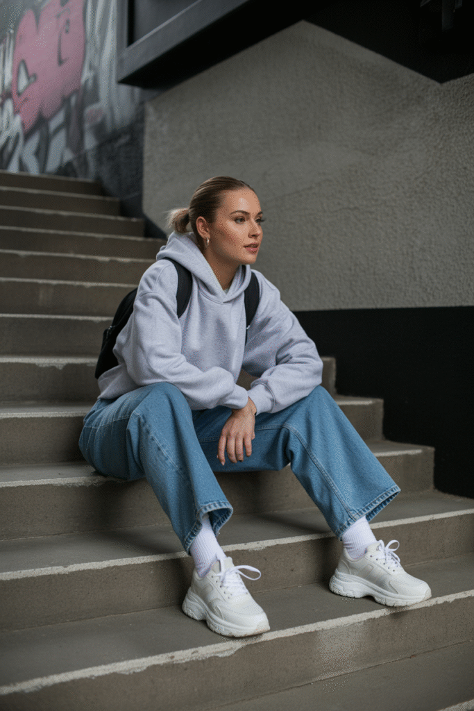 Oversized Sweatshirt and Dad Sneakers