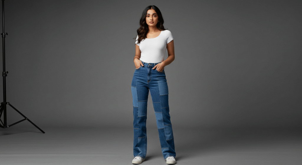 Patchwork Denim Jeans: How to Style and Why They’re Making a Major Comeback 2025 1 Patchwork Denim Jeans Studio Portrait 2025