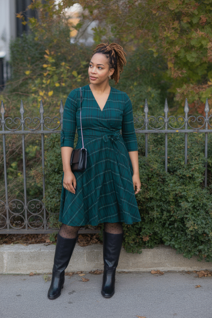 Plaid Wrap Dress and Boots