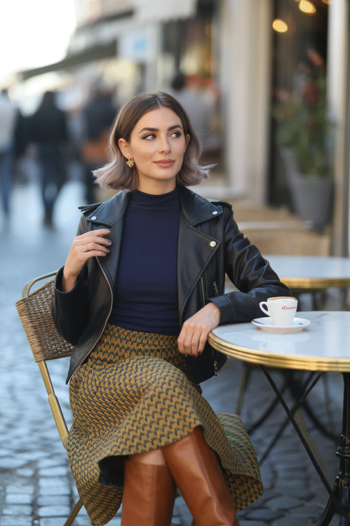 17 Trendy Fall Outfit Ideas to Refresh Your Wardrobe 16 Printed Midi Skirt and Turtleneck