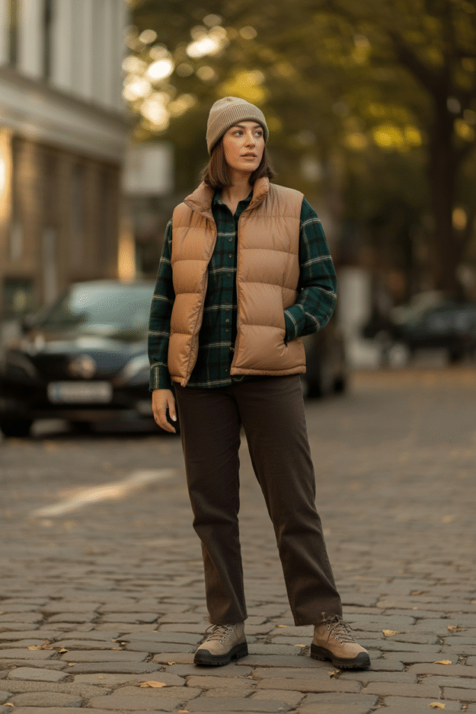 13 Fierce Fall Layered Outfits: Stay Toasty, Look Fabulous and Slay 8 Puffer Vest Over a Flannel Shirt