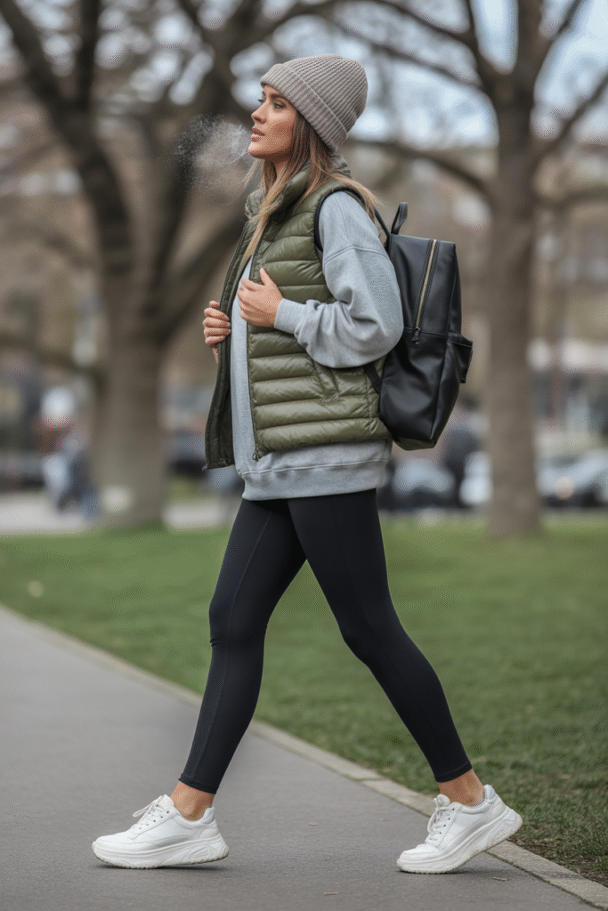 17 Trendy Fall Outfit Ideas to Refresh Your Wardrobe 10 Puffer Vest and Sweatshirt Combo