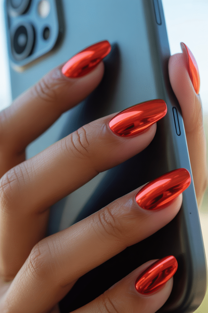 14 Stunning Red Nail Designs to Elevate Your Style 11 Red Chrome Nails