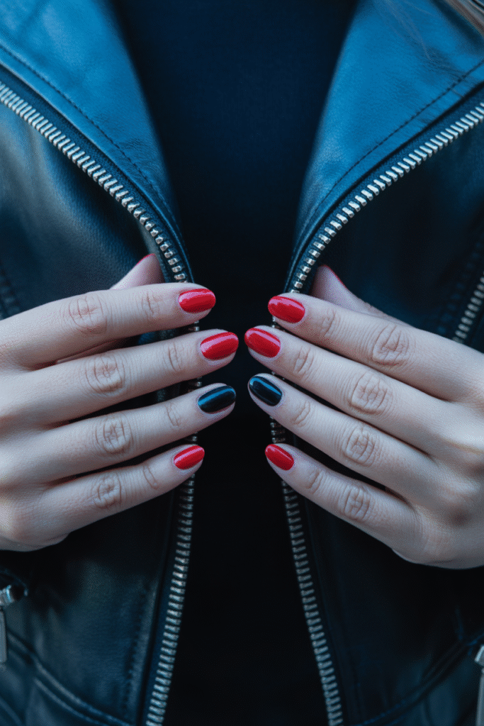 14 Stunning Red Nail Designs to Elevate Your Style 12 Red with a Black Accent Nail
