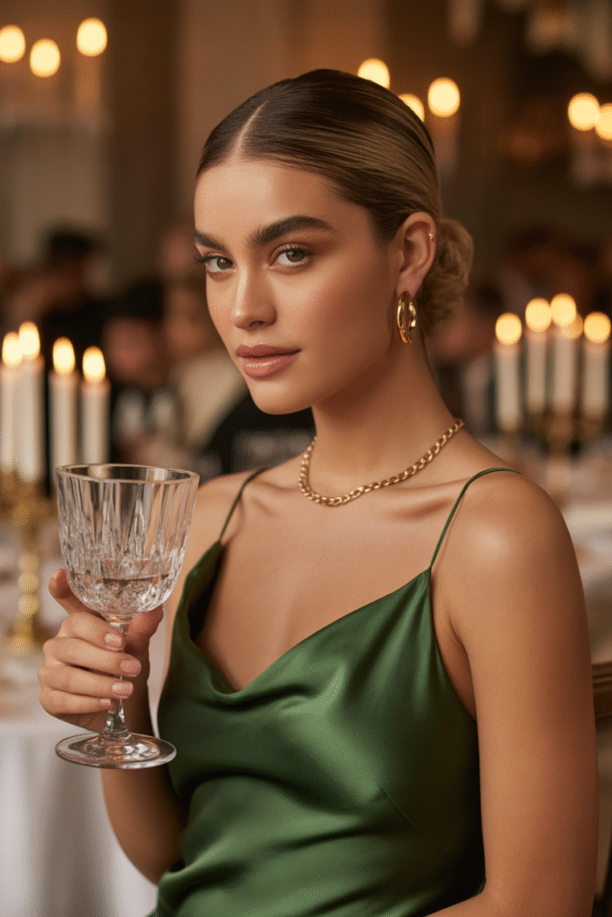 Satin Slip Dress and Gold Accessories