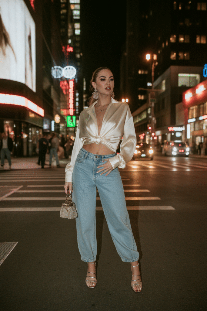 Baggy Jeans Outfit Ideas: Your Complete Style Guide for 2025 11 Silk Blouse and Heels
