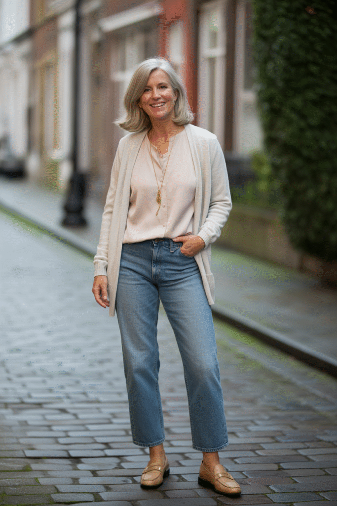 Soft Cardigan and Straight Leg Jeans