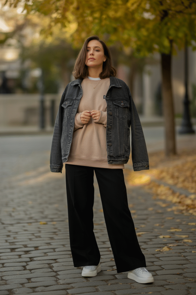 13 Fierce Fall Layered Outfits: Stay Toasty, Look Fabulous and Slay 11 Sweatshirt Under a Denim Jacket