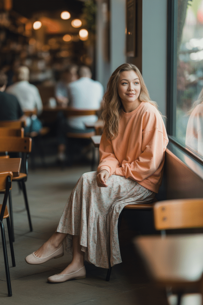 Sweatshirt With a Floral Maxi Skirt
