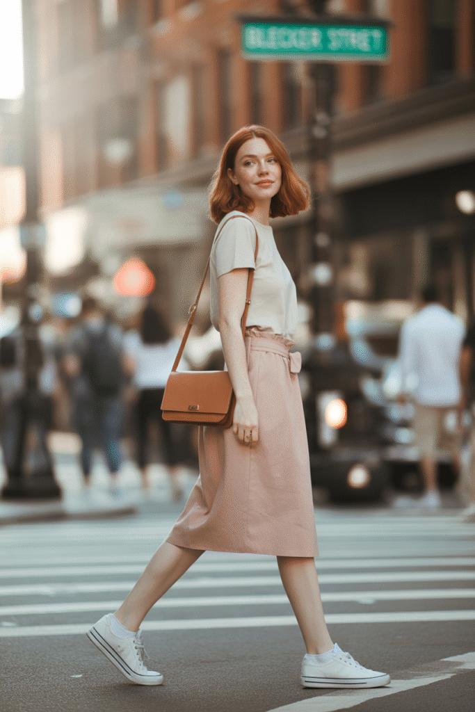 T Shirt and Paperbag Waist Skirt