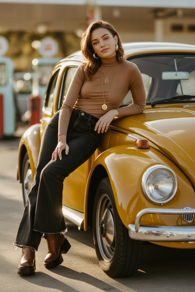 10 Fall Outfits With Jeans: Cozy, Chic and Totally Doable 7 Turtleneck and Flared Jeans