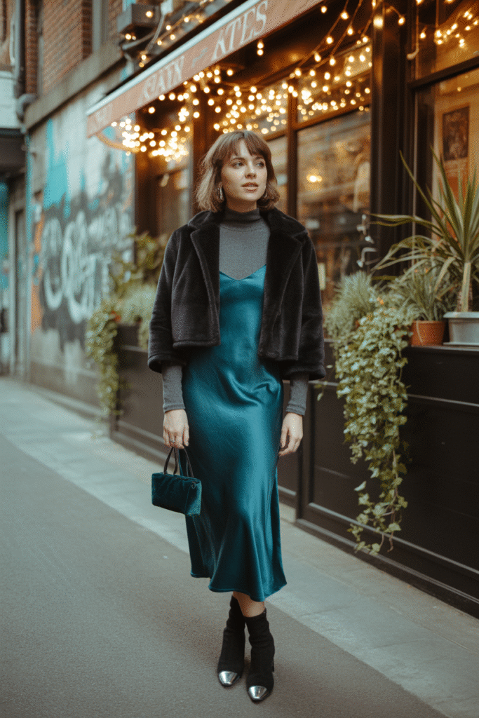 Turtleneck and Slip Dress Layering