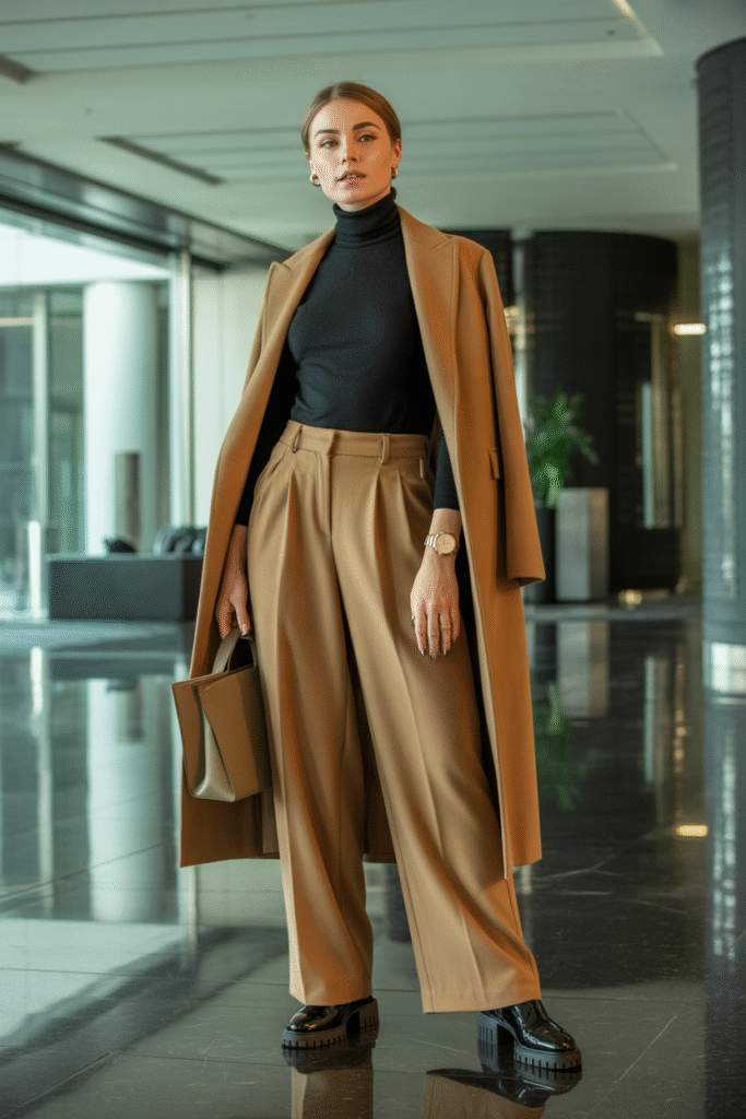 12 Fall Outfits With Boots: Stylish and Cozy Looks You’ll Love 7 Turtleneck and Trousers and Lug Sole Boots