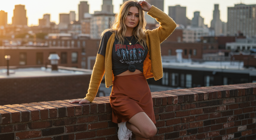 18 Spring Outfit Ideas to Refresh Your Wardrobe in 2026 3 Vintage Graphic Tee with a Satin Slip Skirt