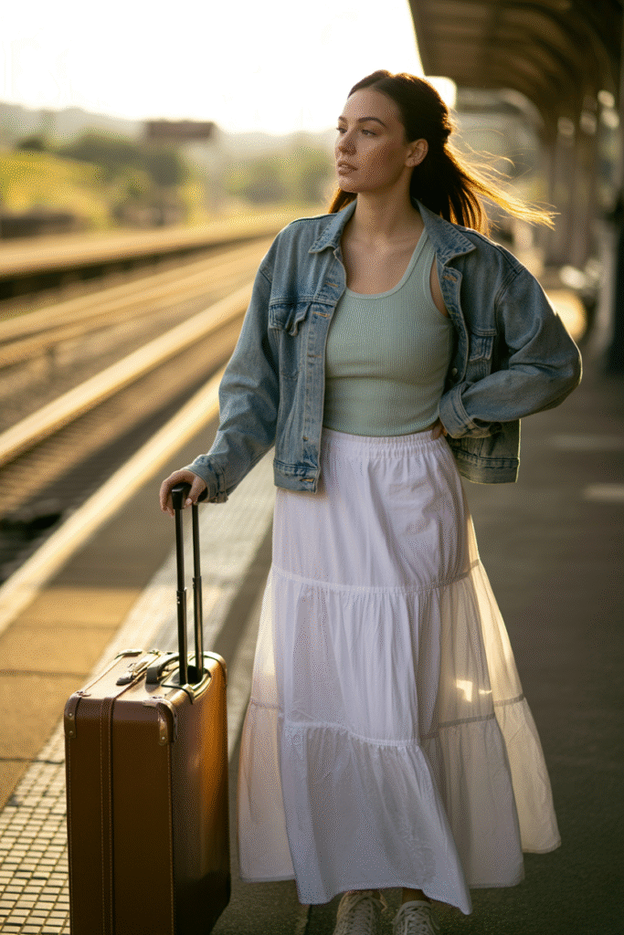 White Maxi Skirt and Pastel Tank