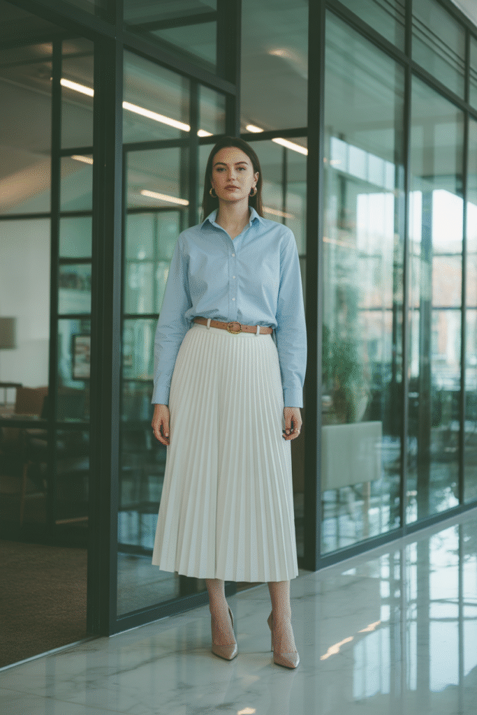White Pleated Midi and Button down