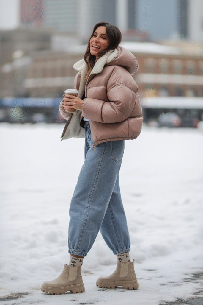 Baggy Jeans Outfit Ideas: Your Complete Style Guide for 2025 7 Winter Puffer and Boots