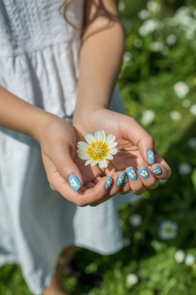 18 Stunning Trendy Blue Nails Design for Every Style and Occasion 8 Blue Floral Details