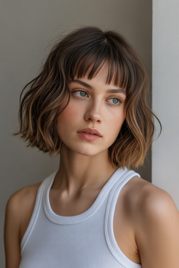 13 Stunning Bob Haircuts with Curtain Bangs for Every Face Shape 11 Choppy Bob with Piecey Curtain Bangs